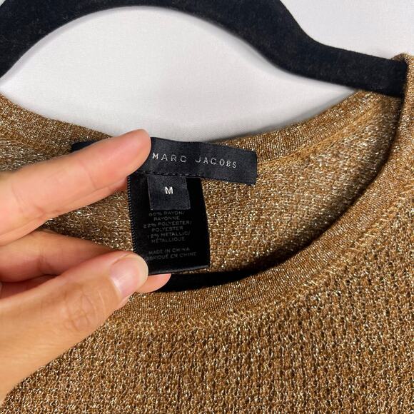 Marc by Marc Jacobs Womens Medium M Metallic Tarnished Brass Knit Sweater Crew - Picture 8 of 10